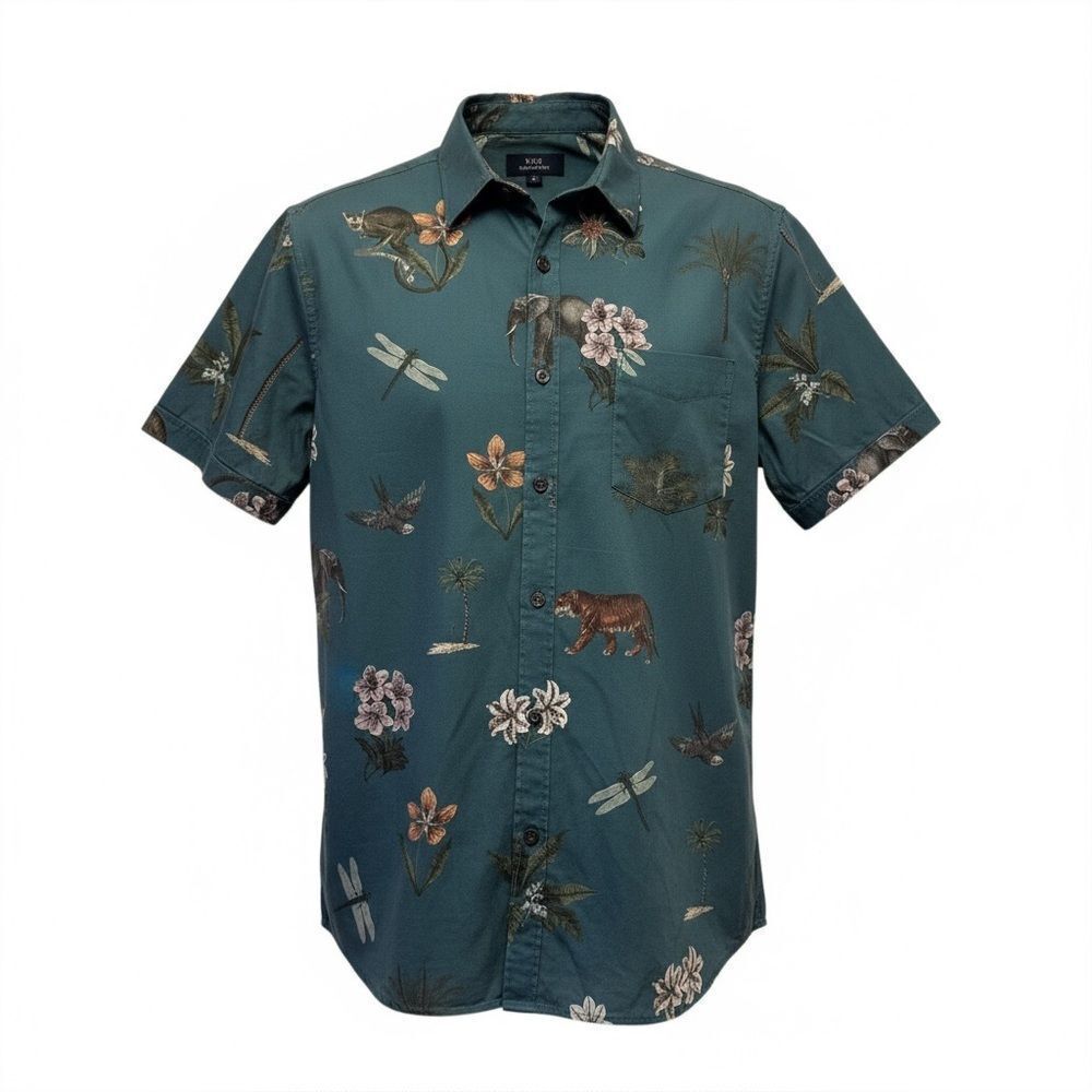 Ted Baker Teal Animal Jungle Novelty Print Floral Button Down Shirt